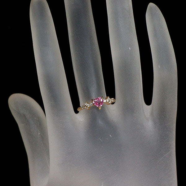 K18PG ハートシェイプ ピンクサファイア ダイヤモンド リング 0.60ct D0.14ct