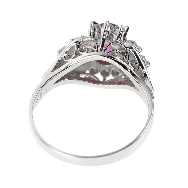 Pt850 パープルサファイア ダイヤモンド リング 0.88ct D0.24ct 陽刻ヴィンテージ
