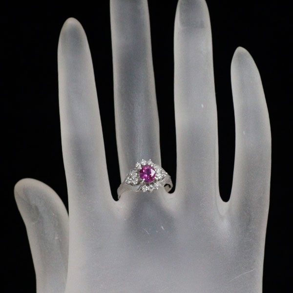 Pt850 パープルサファイア ダイヤモンド リング 0.88ct D0.24ct 陽刻ヴィンテージ