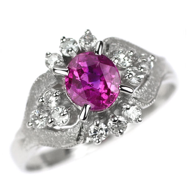 Pt850 パープルサファイア ダイヤモンド リング 0.88ct D0.24ct 陽刻ヴィンテージ