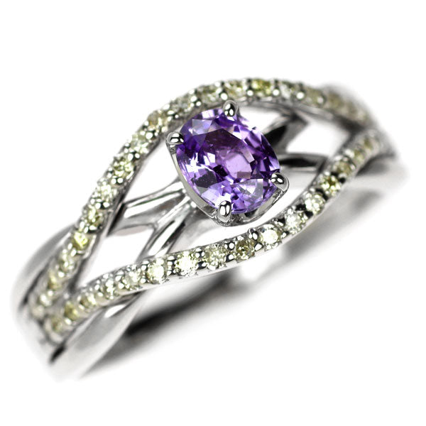 K18WG パープルサファイア ダイヤモンド リング 0.44ct D0.30ct