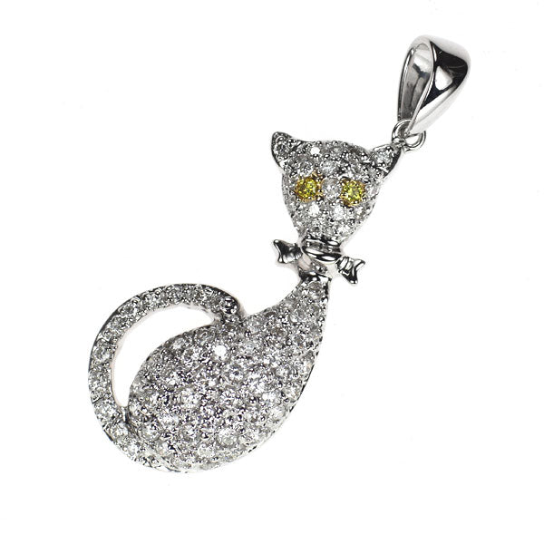 K18YG/WG ダイヤモンド トリートイエローダイヤ ペンダントトップ 0.57ct TYD0.02ct 猫