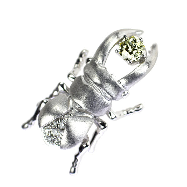 K18WG さくらカット ダイヤモンド ブローチ 0.195ct D0.06ct クワガタ