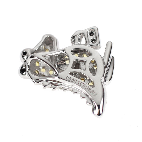 K18WG イエロー サファイア ブラックダイヤモンド ペンダントトップ 0.55ct 0.03ct ワニ 恐竜