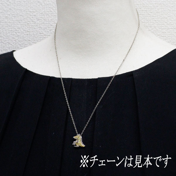 K18WG イエロー サファイア ブラックダイヤモンド ペンダントトップ 0.55ct 0.03ct ワニ 恐竜