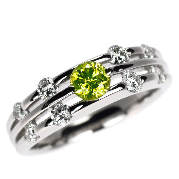 Pt900 アップルグリーンダイヤモンド リング 0.387ct D0.48ct