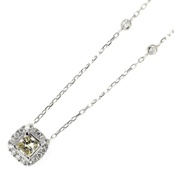 Pt900/ Pt850 プリンセスカット ダイヤモンド ペンダントネックレス 0.30ct D0.22ct