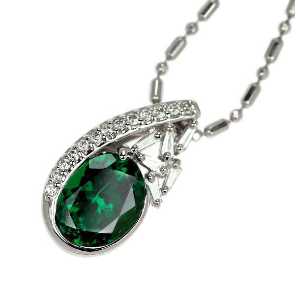 Pt900/ Pt850 グリーン ガーネット ダイヤモンド ペンダントネックレス 1.96ct D0.14ct