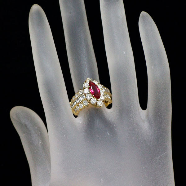 K18YG ルビー ダイヤモンド リング 1.34ct D2.63ct