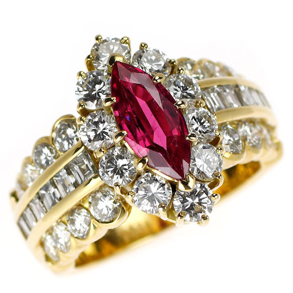 K18YG ルビー ダイヤモンド リング 1.34ct D2.63ct