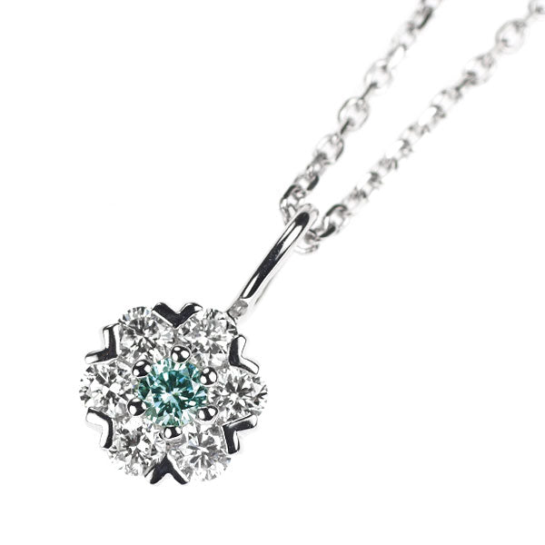 K18WG アイスブルー/カラーレス ダイヤモンド ペンダントネックレス 0.30ct フラワー
