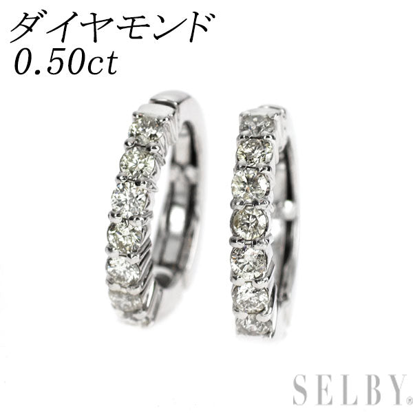 K18WG ダイヤモンド イヤリング 0.50ct フープ  ピアリング