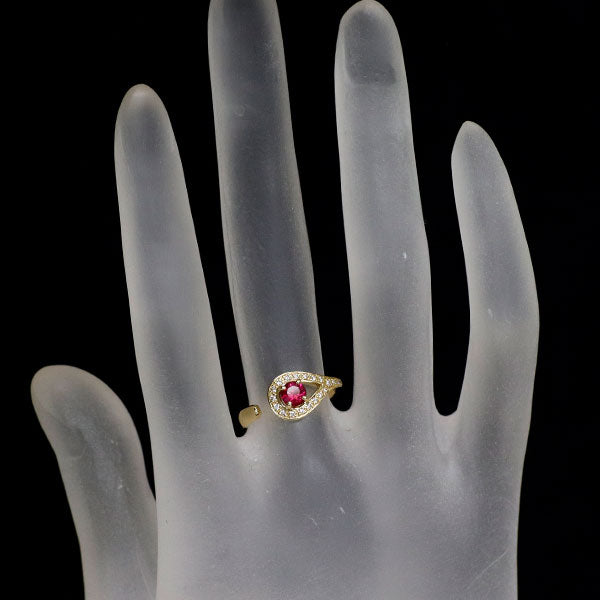 K18YG ルビー ダイヤモンド リング 0.32ct D0.10ct フォーク