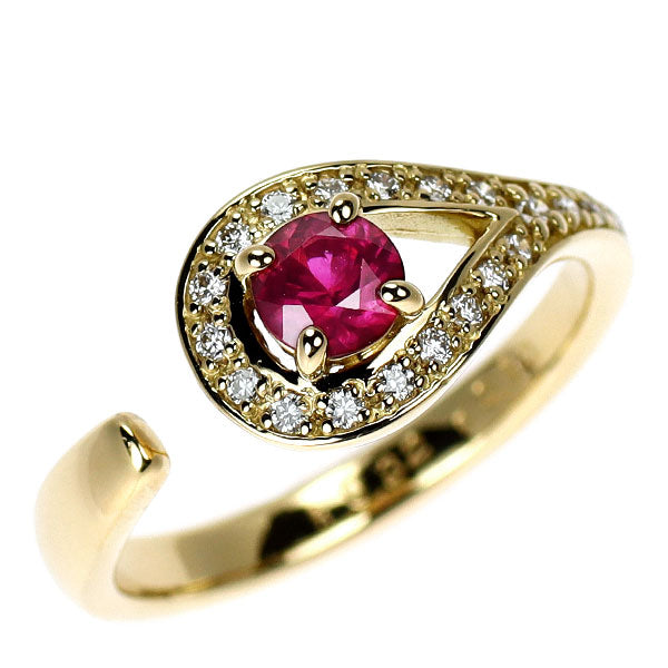 K18YG ルビー ダイヤモンド リング 0.32ct D0.10ct フォーク