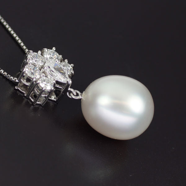 ミキモト K18WG 白蝶真珠 ダイヤモンド ペンダントネックレス D0.89ct