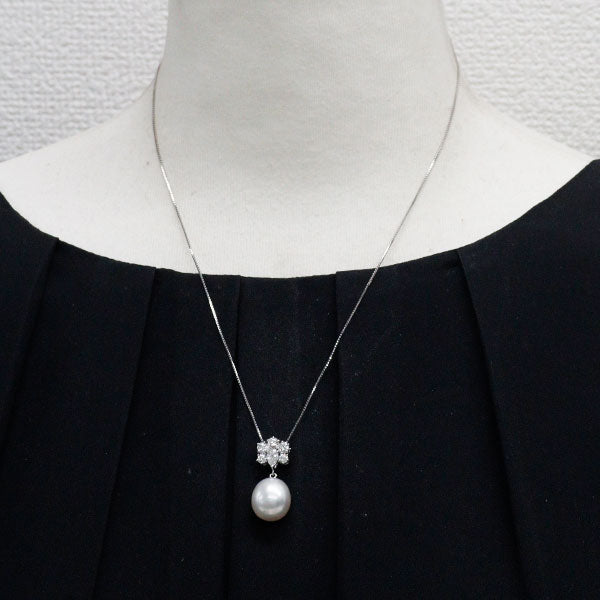 ミキモト K18WG 白蝶真珠 ダイヤモンド ペンダントネックレス D0.89ct