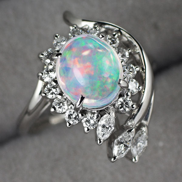 Pt900 オパール ダイヤモンド リング 1.58ct D0.738ct