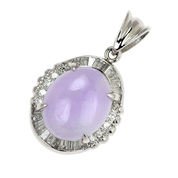 Pt900 樹脂含浸なし ラベンダー翡翠 ダイヤモンド ペンダントトップ 3.16ct D0.38ct