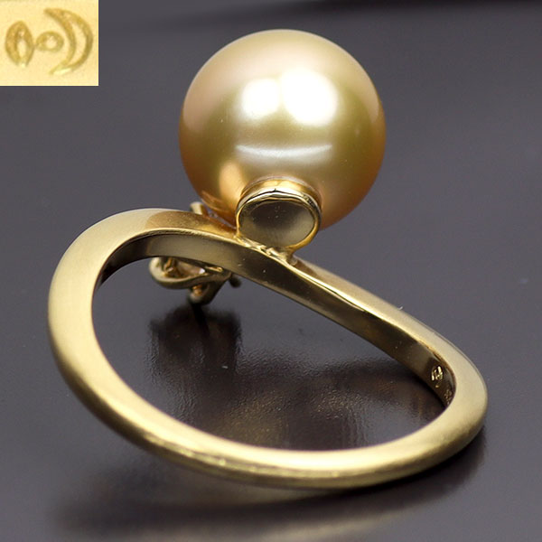 田崎真珠 K18YG 白蝶ゴールデン真珠 ダイヤモンド リング 径約9.5mm D0.21ct