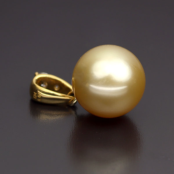 K24YG オーロラ茶金白蝶真珠 ダイヤモンド ペンダントトップ 径約10.2mm D0.07ct 鹿児島県奄美大島産
