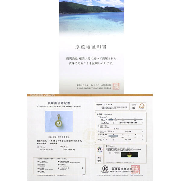K24YG オーロラ茶金白蝶真珠 ダイヤモンド ペンダントトップ 径約10.2mm D0.07ct 鹿児島県奄美大島産