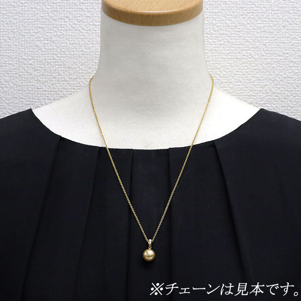 K24YG オーロラ茶金白蝶真珠 ダイヤモンド ペンダントトップ 径約10.2mm D0.07ct 鹿児島県奄美大島産