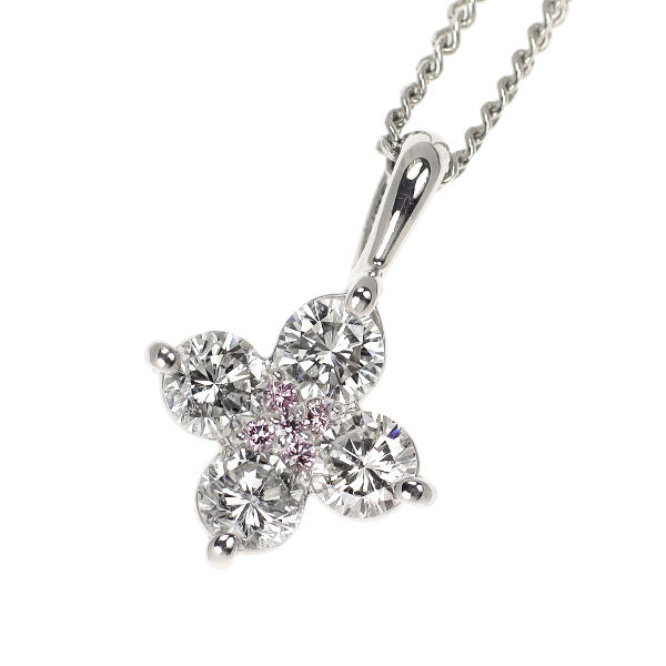 Pt900/ Pt850 天然ピンク ダイヤモンド ペンダントネックレス 0.03ct D0.73ct フラワー