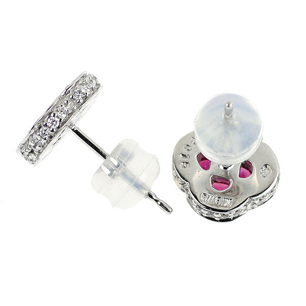 K18WG ルビー ダイヤモンド ピアス 0.72ct D0.30ct フラワー