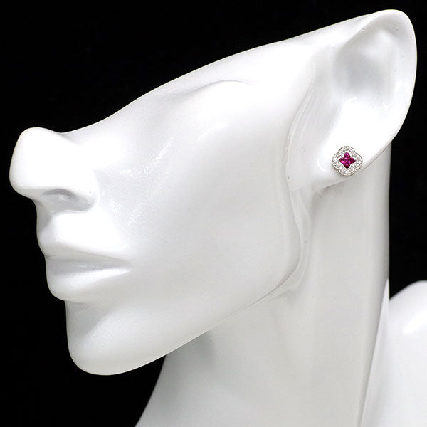 K18WG ルビー ダイヤモンド ピアス 0.72ct D0.30ct フラワー