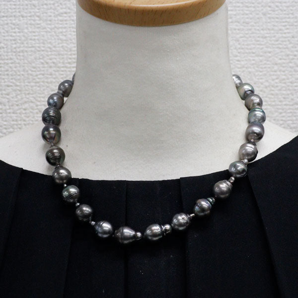 K14WG 黒蝶 真珠/パール ネックレス 径約9.2-12.0mm