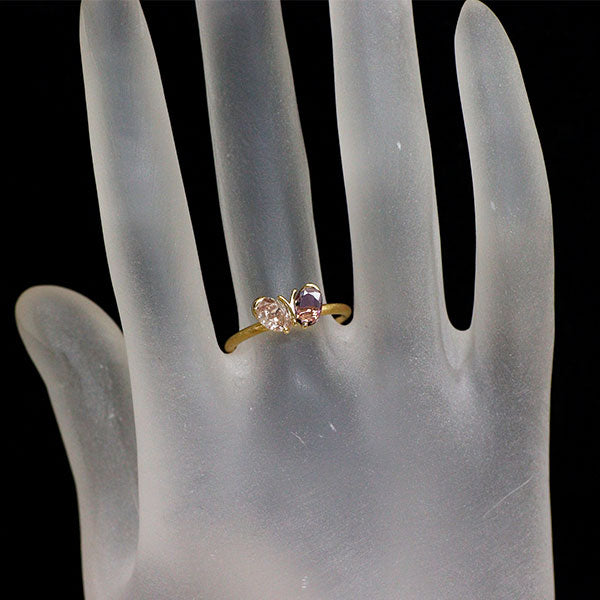 希少 K18YG 天然ピンクダイヤモンド スピネル リング 0.551ct FBP I1 蝶