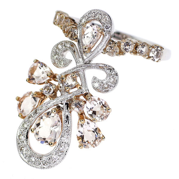 K18YG/WG モルガナイト ダイヤモンド リング 1.88ct D0.18ct