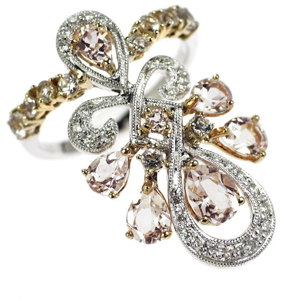 K18YG/WG モルガナイト ダイヤモンド リング 1.88ct D0.18ct