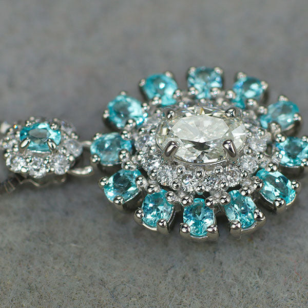 Pt900/Pt850 オーバルダイヤモンド パライバトルマリン ペンダントネックレス 0.187ct G SI2 P0.28ct D0.11ct