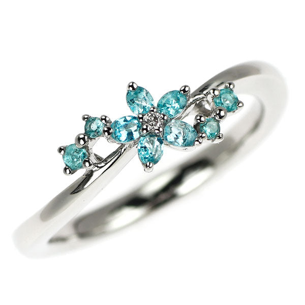 Pt950 パライバトルマリン ダイヤモンド リング 0.14ct D0.008ct フラワー
