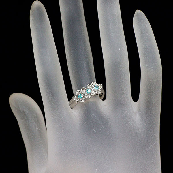 Pt900 パライバトルマリン ダイヤモンド リング 0.16ct D0.10ct フラワー