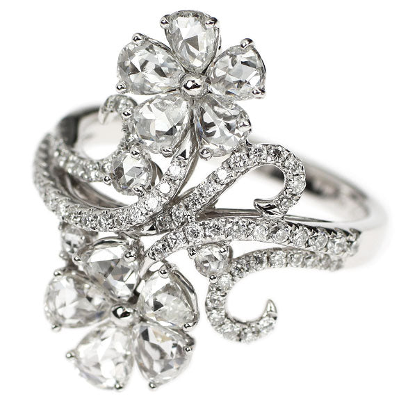 K18WG ローズカット/ラウンドブリリアント ダイヤモンド リング 1.95ct フラワー
