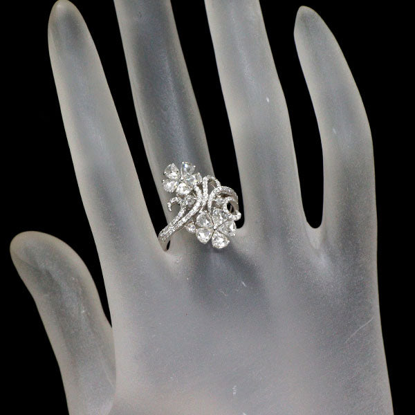 K18WG ローズカット/ラウンドブリリアント ダイヤモンド リング 1.95ct フラワー