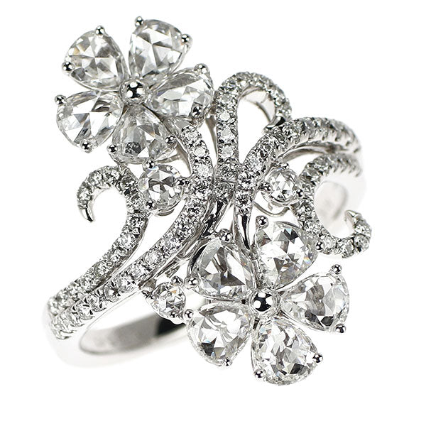 K18WG ローズカット/ラウンドブリリアント ダイヤモンド リング 1.95ct フラワー