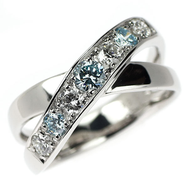 Pt900 アイスブルーダイヤモンド リング 0.30ct D0.35ct