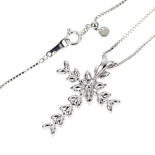 K18WG パライバ トルマリン ダイヤモンド ペンダントネックレス 0.14ct 0.18 クロス 植物