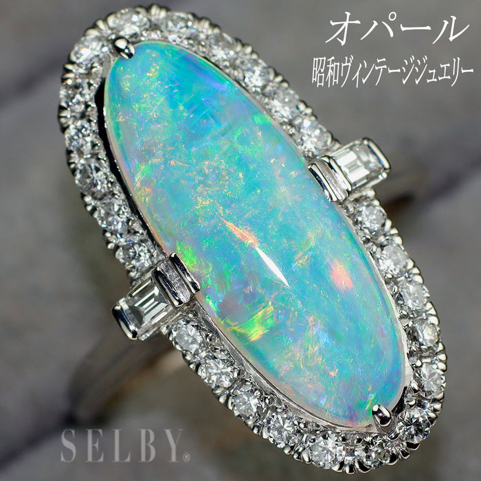 陽刻Pm オパール ダイヤモンド リング 千本透かし 昭和ヴィンテージ製品【ヒスコレ】