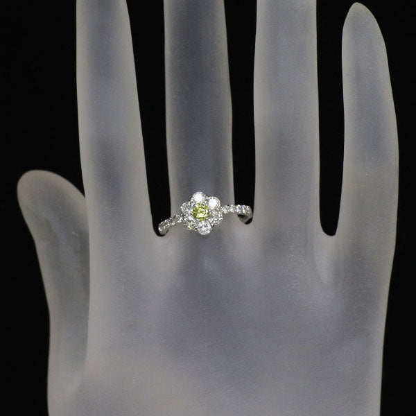 Pt900 トリートイエロー ダイヤモンド リング 0.163ct D0.76ct フラワー