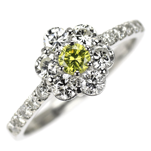 Pt900 トリートイエロー ダイヤモンド リング 0.163ct D0.76ct フラワー