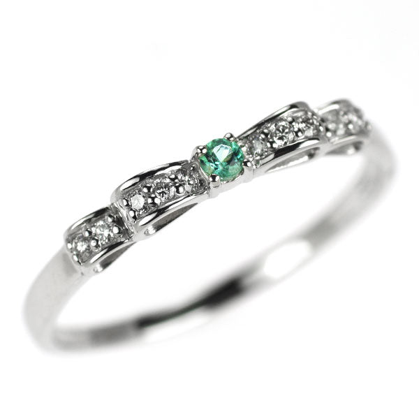 Pt900 アクアマリン ダイヤモンド リング 0.03ct D0.07ct リボン