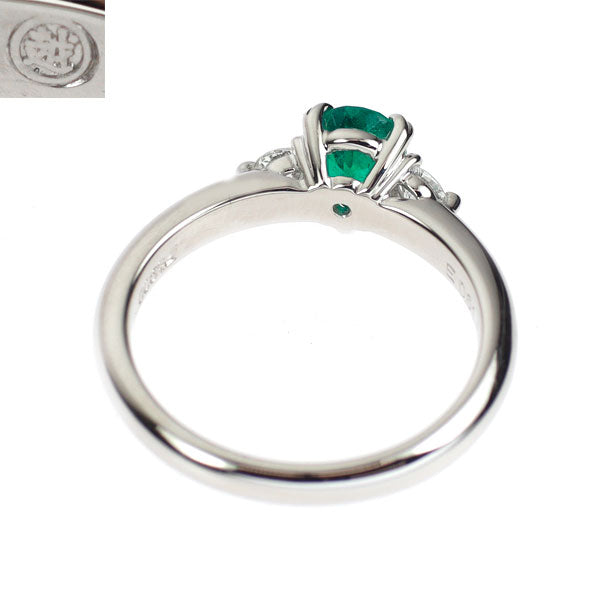 三越 Pt900 ペアシェイプ エメラルド ダイヤモンド リング 0.61ct D0.19ct