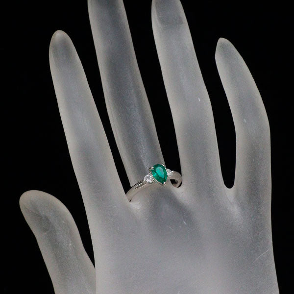 三越 Pt900 ペアシェイプ エメラルド ダイヤモンド リング 0.61ct D0.19ct