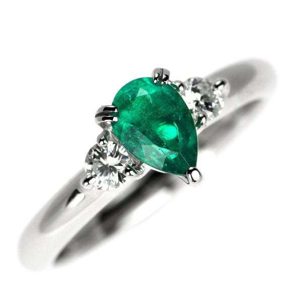 三越 Pt900 ペアシェイプ エメラルド ダイヤモンド リング 0.61ct D0.19ct