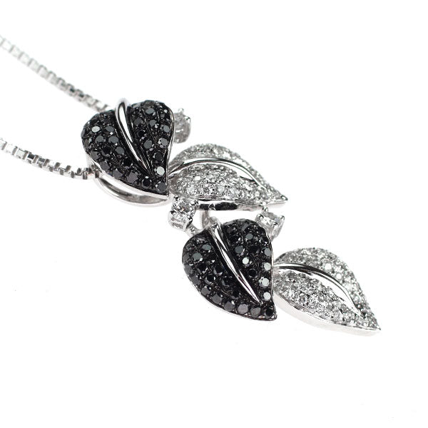 K18WG カラーレス/ブラック ダイヤモンド ペンダントネックレス 0.63ct 植物