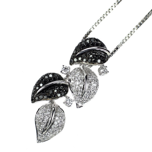 K18WG カラーレス/ブラック ダイヤモンド ペンダントネックレス 0.63ct 植物